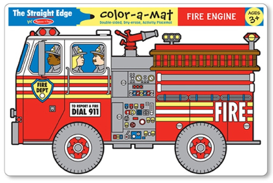 Melissa & Doug รุ่น 5026 Write-A-Mat Learning Mat - Fire Engine แผ่นรองจานรูปรถดับเพลิง เขียนและระบายสีเทียนแล้วลบออกได้ และเรียนรู้ไปในตัว